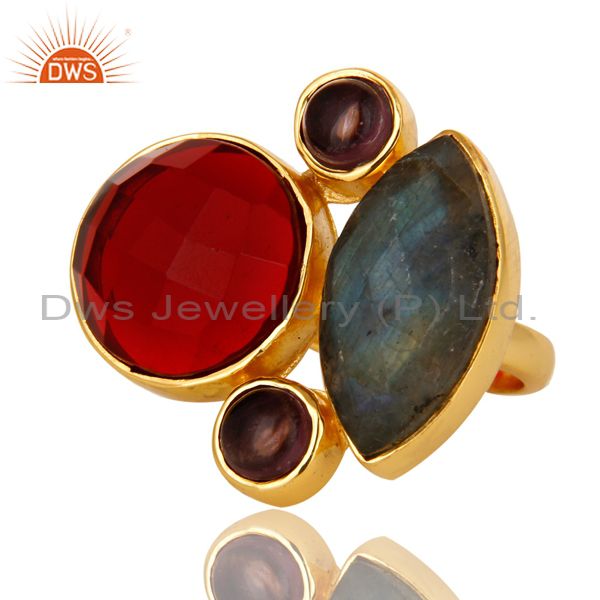 Exporter 18K Yellow Gold Plated Brass Hydro Amethyst And Labradorite Statement Ring
