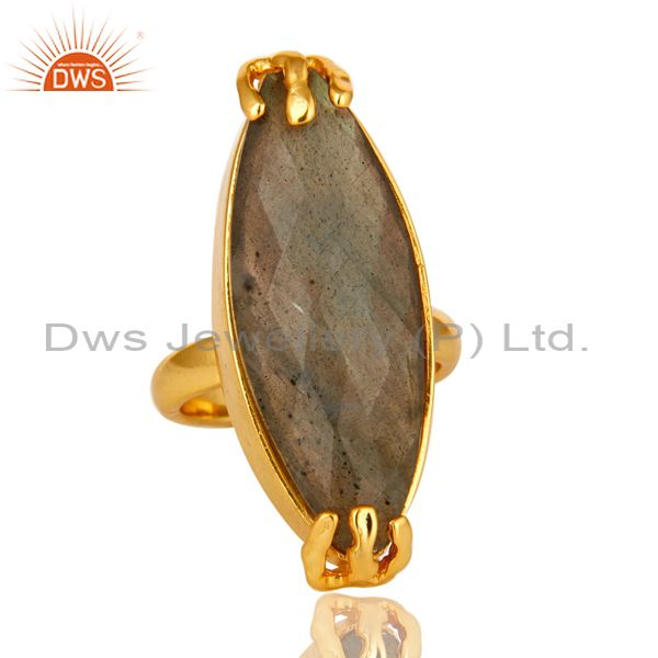 Exporter 14K Yellow Gold Plated Brass Faceted Labradorite Gemstone Statement Ring