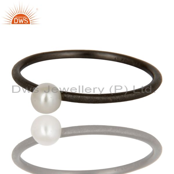 Exporter Oxidized 925 Solid Sterling Silver Natural White Pearl Stackable Ring