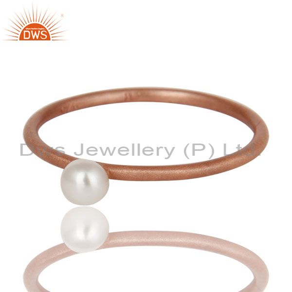 Exporter 18K Rose Gold Plated Sterling Silver Natural White Pearl Stackable Ring