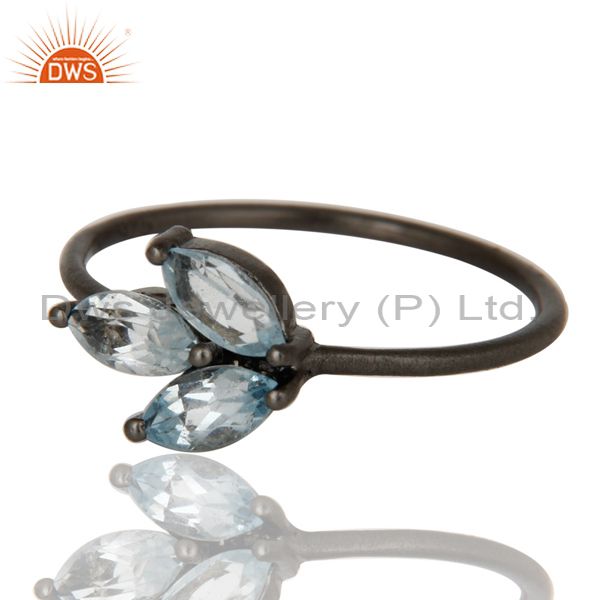 Exporter Oxidized Sterling Silver Blue Topaz Gemstone Prong Set Stacking Ring