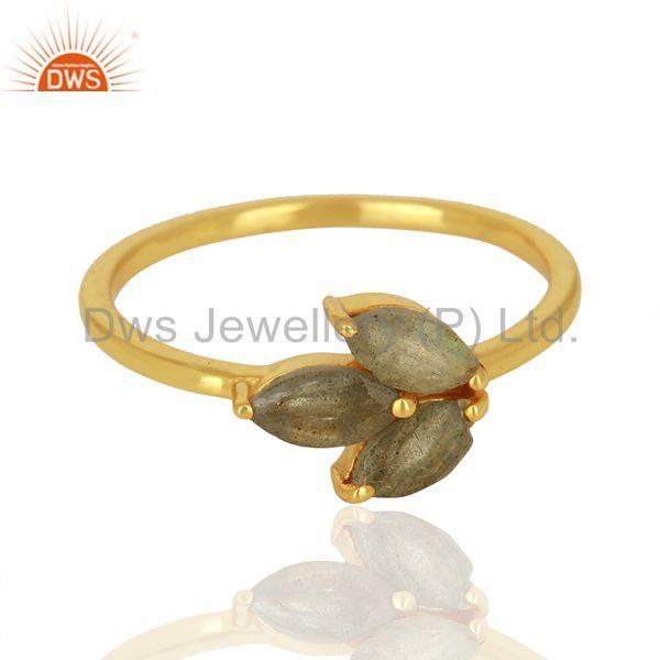 Exporter Labradorite Gemstone Leaf Design Gold Plated Silver Rings Manufacturer