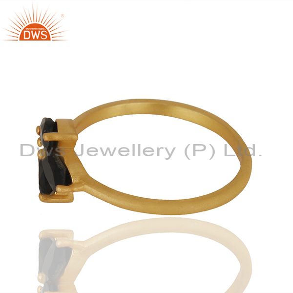 Exporter Black Onyx Prong Set Gemstone 925 Silver Gold Plated Women Rings