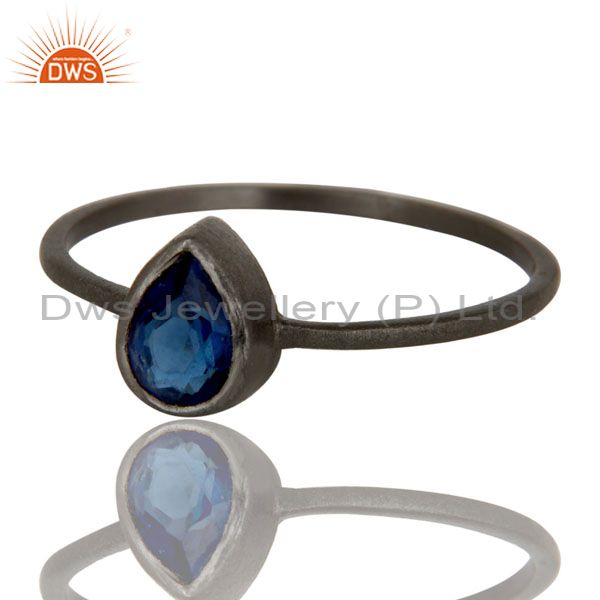 Exporter Oxidized Sterling Silver Blue Corundum Gemstone Stacking Ring