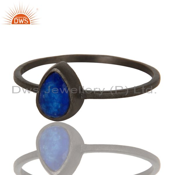 Exporter 925 Sterling Silver With Oxidized Blue Aventurine Gemstone Stackable Ring