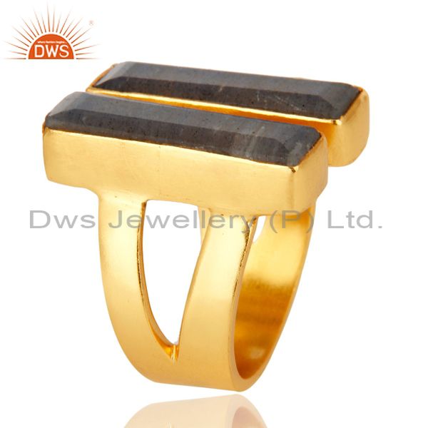 Exporter 22K Yellow Gold Plated Labradorite Brass Statement Ring Fashion Jewelry