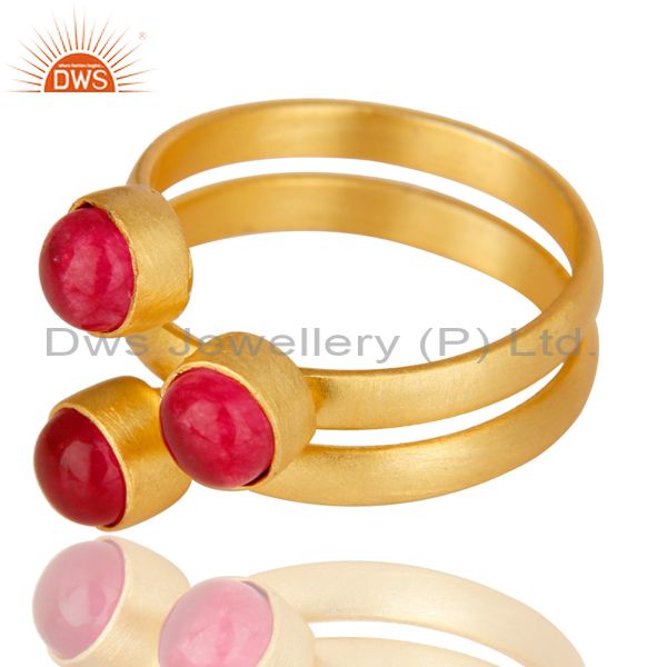 Exporter Natural Red Aventurine Quartz Statement 18K Gold Plated Brass Ring Jewelry
