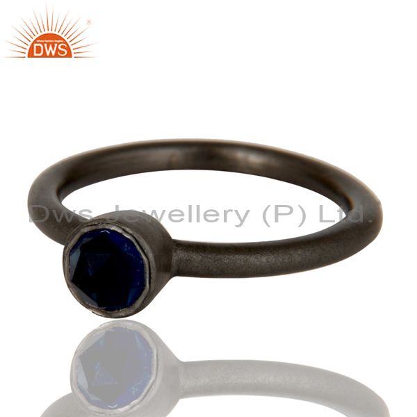 Wholesalers Oxidized Sterling Silver Sapphire Blue Corundum Stacking Ring