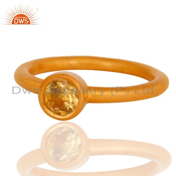 Wholesalers 18K Gold Plated Sterling Silver Natural Citrine Gemstone Stackable Ring