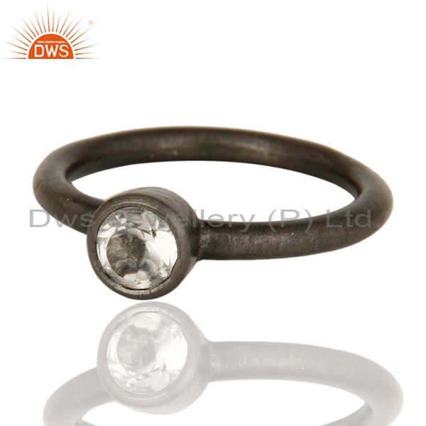 Wholesalers Black Oxidized Sterling Silver Crystal Quartz Gemstone Stack Ring