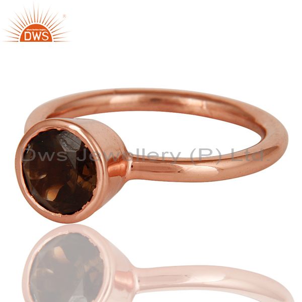 Wholesalers 18K Rose Gold Plated Sterling Silver Handmade Round Smokey Topaz Stackable Ring