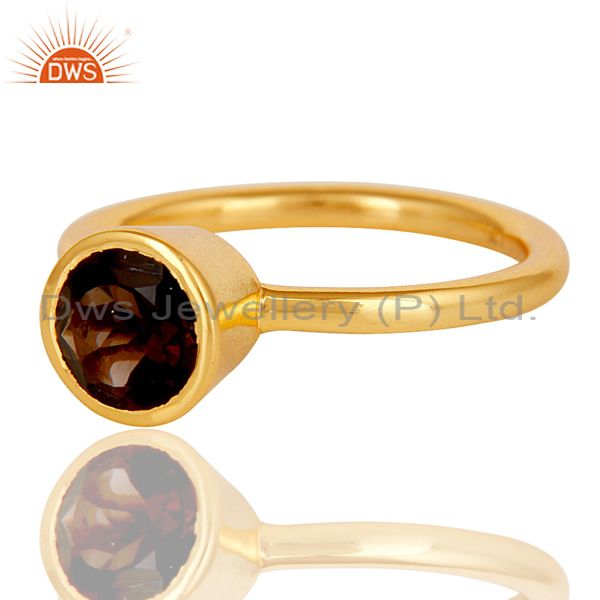 Wholesalers 18K Gold Plated Sterling Silver Handmade Round Cut Smokey Topaz Stackable Ring