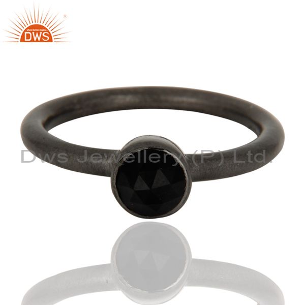 Oxidized Sterling Silver Black Onyx Gemstone Stackable Ring