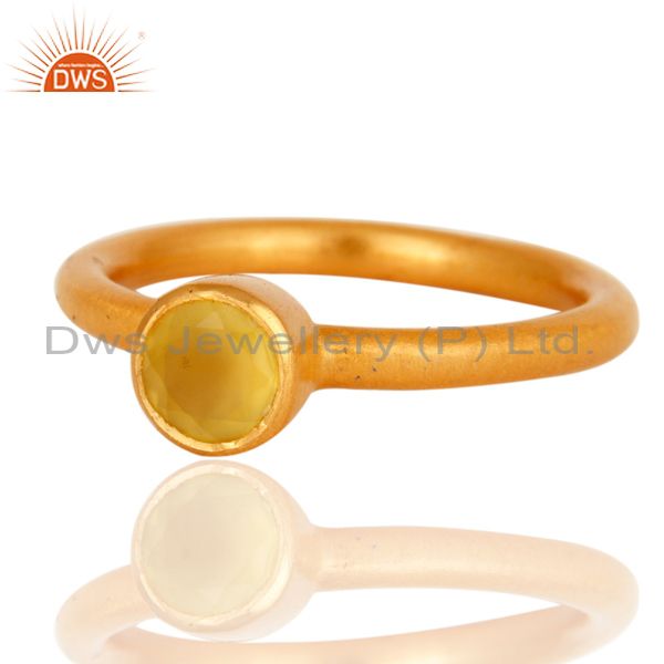Exporter 18K Yellow Gold Plated Sterling Silver Yellow Chalcedony Gemstone Stacking Ring