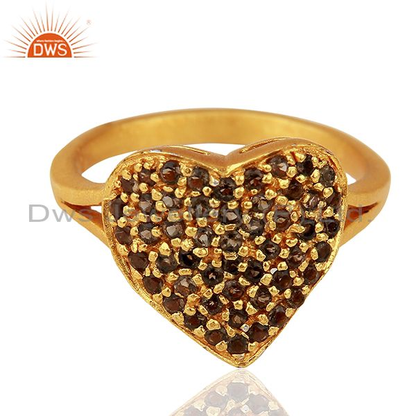 Exporter 18K Yellow Gold Plated Sterling Silver Smokey Quartz Heart Shape Ring
