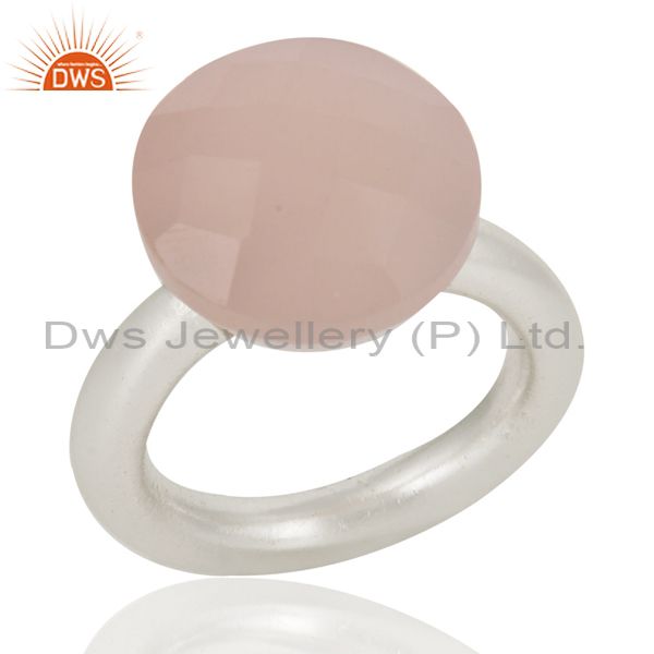 Wholesalers Solid 925 Sterling Silver Rose Chalcedony Semi-Precious Stone Stackable Ring