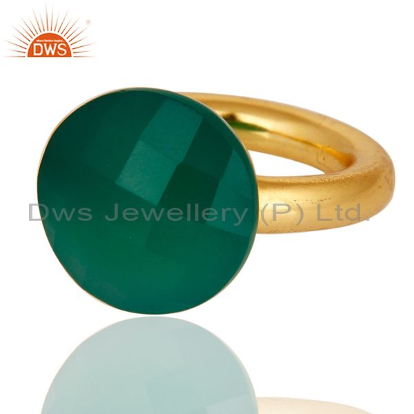 Wholesalers Faceted Green Onyx Gemstone 18K Gold Plated Sterling Silver Stacking Ring