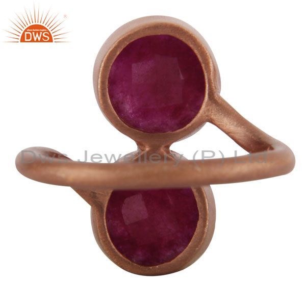 Exporter 18K Rose Gold Plated Sterling Silver Dyed Ruby Gemstone Stacking Ring