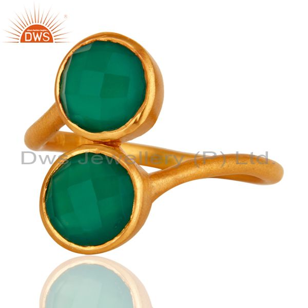 Wholesalers 18K Yellow Gold Over Sterling Silver Green Onyx Gemstone Stacking Ring