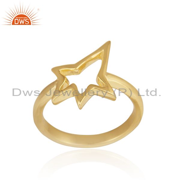 18K Yellow Gold Plated Sterling Silver Open Star Ring