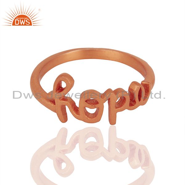 Exporter 18K Rose Gold Plated Solid Sterling Silver Cursive Style Font "Hope" Ring