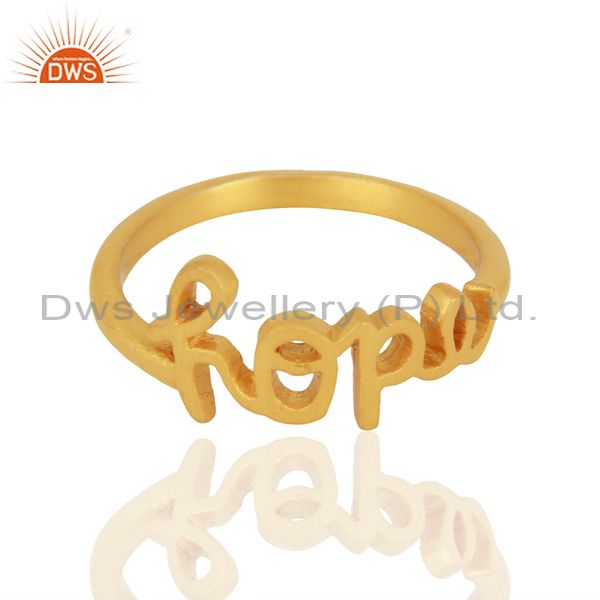 Exporter 18K Yellow Gold Plated Sterling Silver Cursive Style Font " Hope" Ring