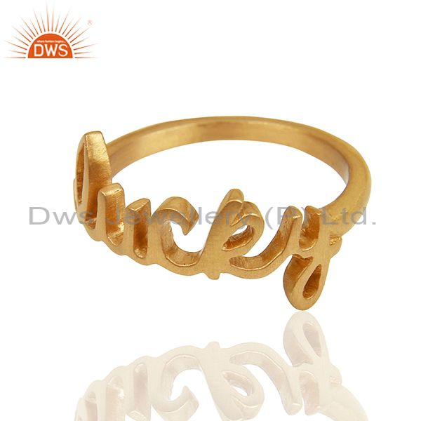18K Yellow Gold Plated 925 Silver Cursive Style Lucky Ring
