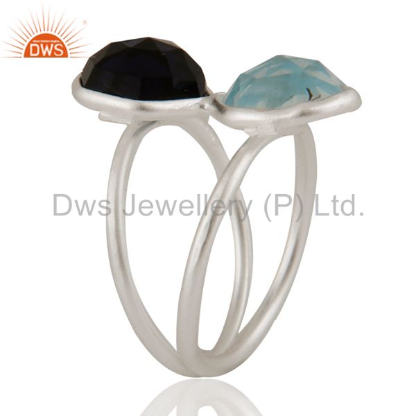 Wholesalers 925 Sterling Silver Blue Corundum And Blue Topaz Bezel-Set Ring