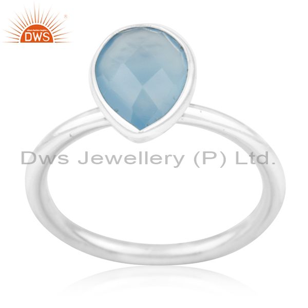 Exporter Blue Chalcedony Gemstone 925 Silver Handmade Ring Manufacturer for Private Label