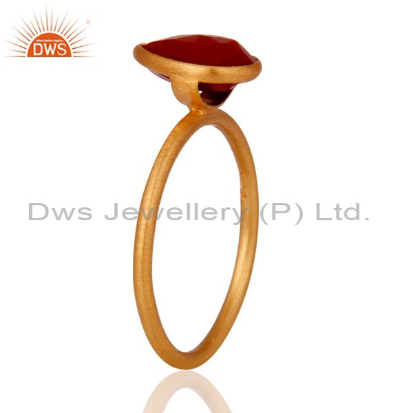 Wholesalers 18K Yellow Gold Plated Sterling Silver Red Coral Bezel Set Stacking Ring