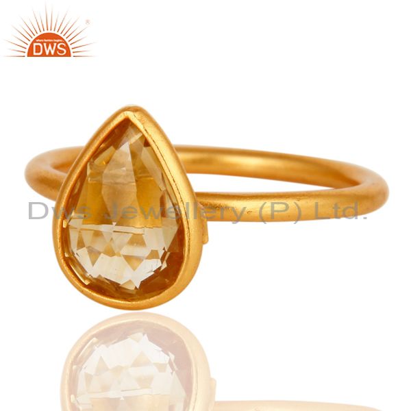 Wholesalers 18K Yellow Gold Plated Sterling Silver Natural Citrine Gemstone Ring