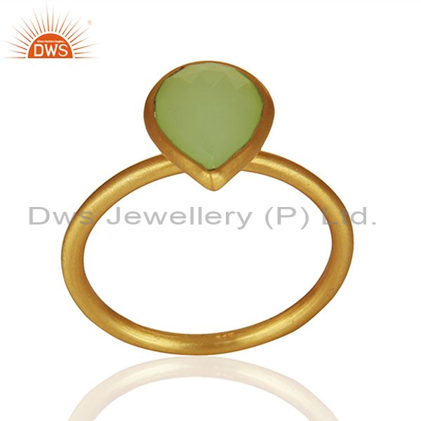 Exporter Prehnite Chalcedony Gemstone Gold Plated Silver Ring Jewelry Supplier
