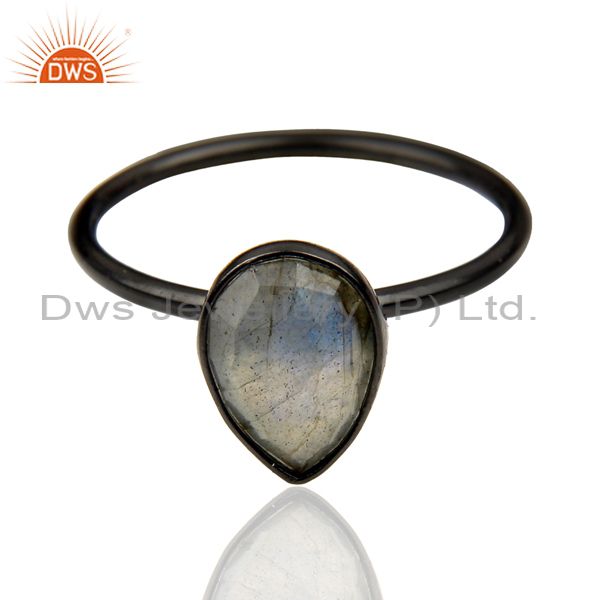 Wholesalers Black Oxidized Sterling Silver Labradorite Gemstone Bezel Drop Ring