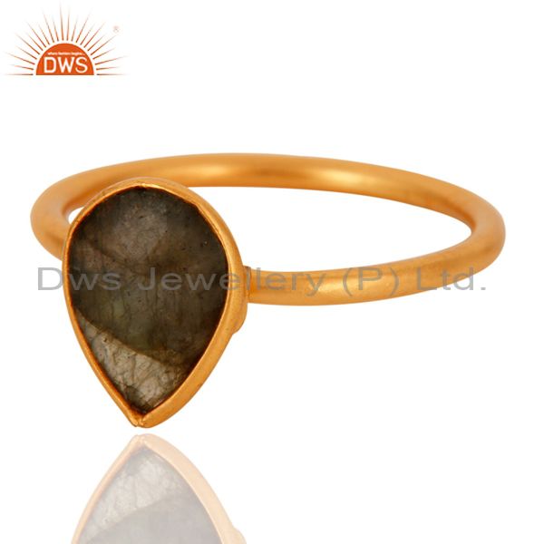 Wholesalers 18K Yellow Gold Plated Sterling Silver Labradorite Gemstone Bezel Drop Ring
