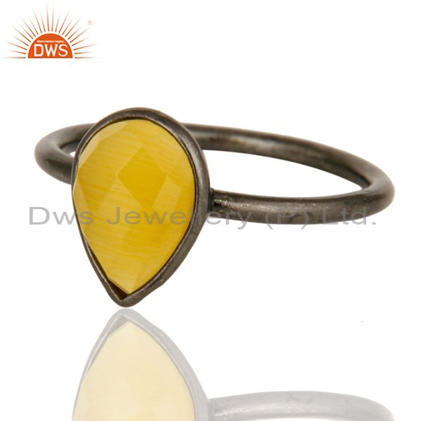 Wholesalers Black Rhodium Plated Sterling Silver Yellow Moonstone Bezel Set Drop Ring