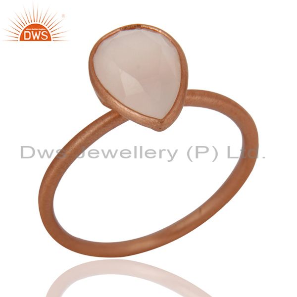 Wholesalers 18K Rose Gold Plated Sterling Silver Rose Chalcedony Drop Stackable Ring