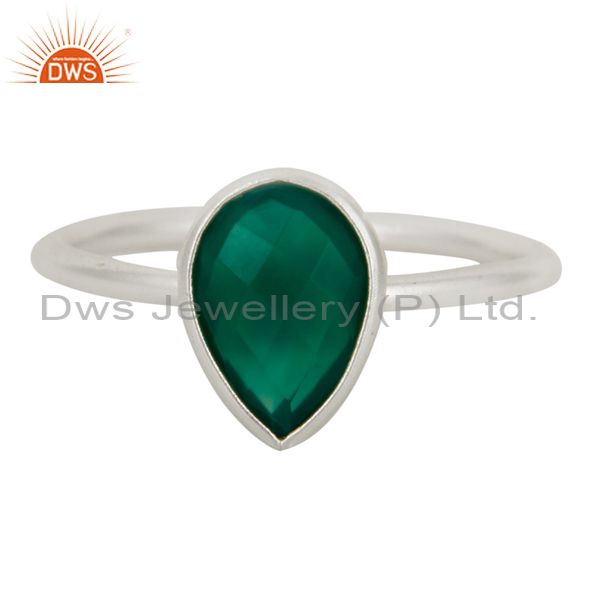 925 Sterling Silver Green Onyx Gemstone Bezel Set Ring