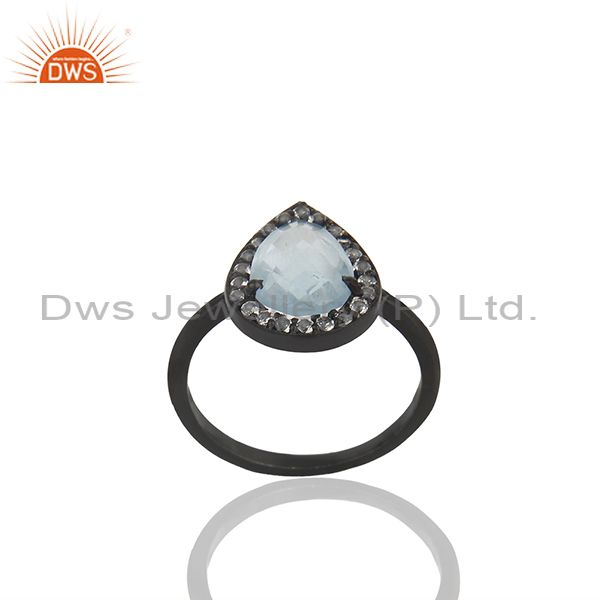 Exporter Blue and White Topaz Black Sterling 925 Silver Ring Manufacturer