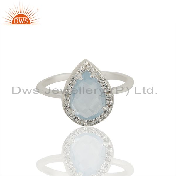 Exporter Blue and White Topaz Solid 925 Sterling Silver Promise Rings Jewelry