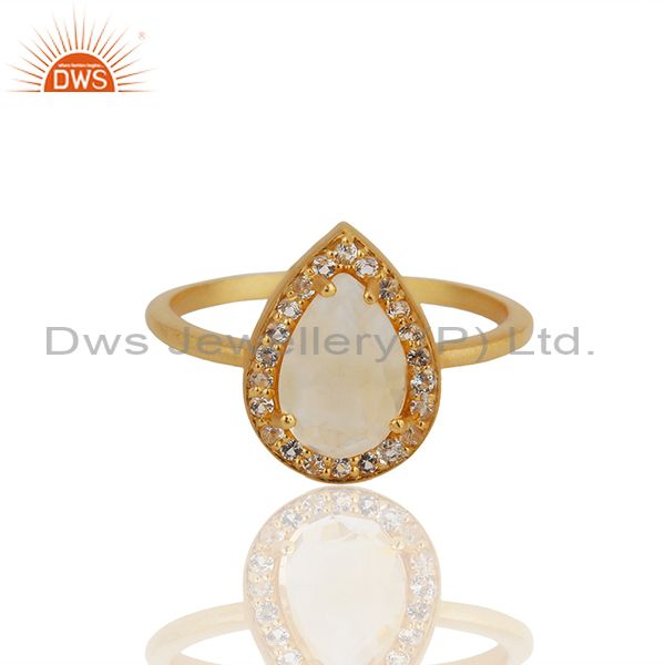 Exporter Pear Shape Crystal Quartz Gold Plated 925 Silver Girls Ring Wholesale