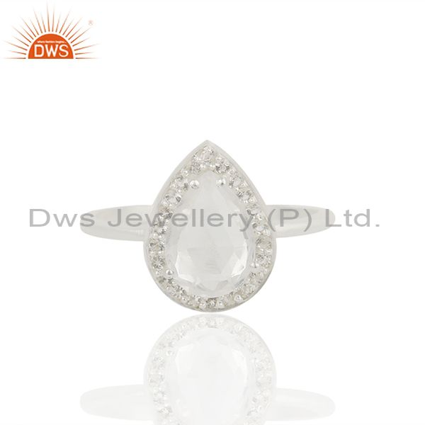 Exporter Clear Crystal and White Topaz 925 Fine Silver Ring Jewelry Wholesale