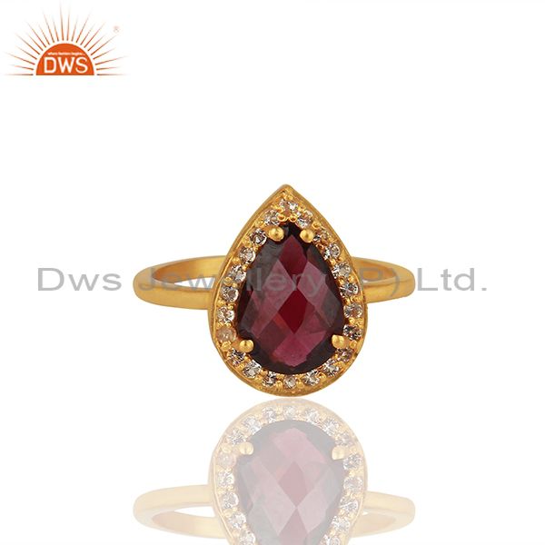 Exporter Natural Garnet and White Topaz Gemstone Gold Plated Silver Rings
