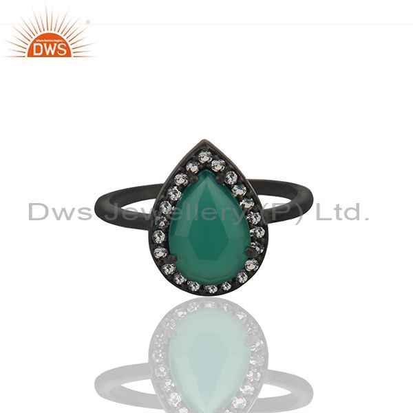 Exporter White Topaz and Green Onyx Gemstone 925 Silver Stackable Rings Jewelry
