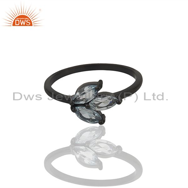 Exporter Blue Topaz Prong Set Gemstone 925 Jaipur Silver Rings Manufacturers