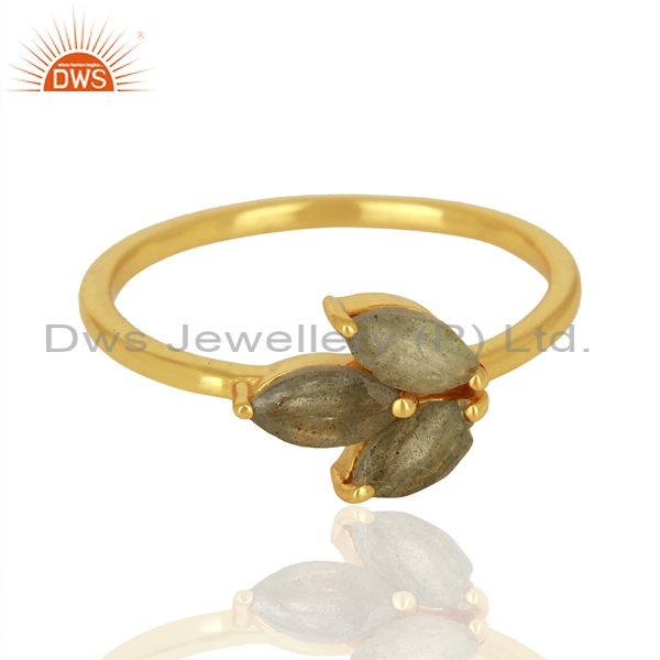 Designers Labradorite Gemstone Leaf Design Gold Plated Silver Rings Manufacturer