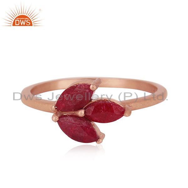 Exporter Rose Gold Plated Sterling Silver Ruby Corundum Gemstone Ring Manufacturer India