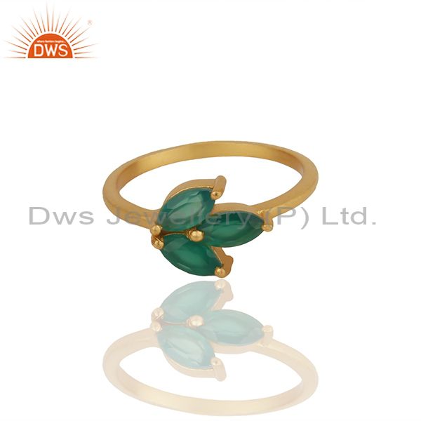 Exporter Green Onyx Gemstone 925 Silver Gold Plated Stackable Ring Wholesale