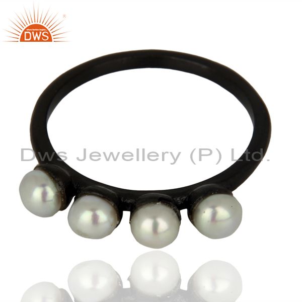 Exporter Pearl Band Black Oxidized 925 Sterling Silver Ring Gemstone Jewelry
