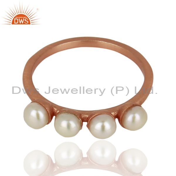 Exporter Pearl Band 18K Rose Gold Plated 925 Sterling Silver Ring Gemstone Jewelry