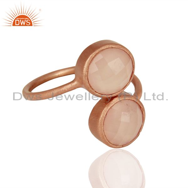 Exporter Rose Gold Plated Rose Chalcedony Gemstone Rings Jewelry Supplier